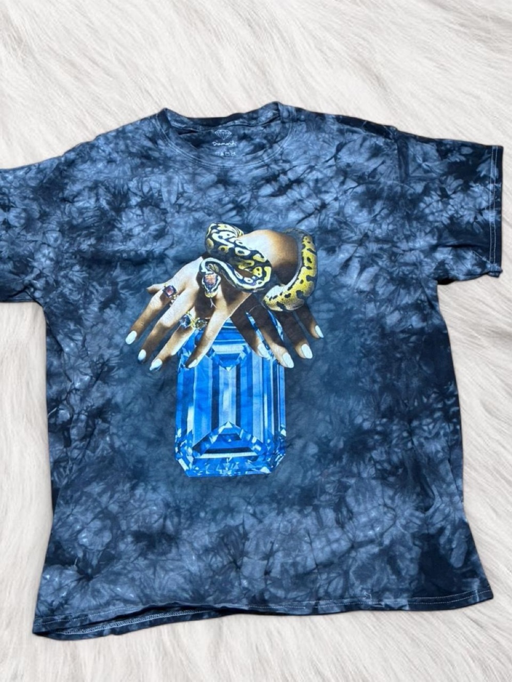 Diamond Supply Co. White Logo Tee on Washed Blue
